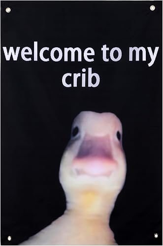 Bandera divertida con texto en inglés "Welcome to My Crib", de 2 x 3 pies, con 4 ojales de latón brillante para tapiz, dormitorio, decoración del