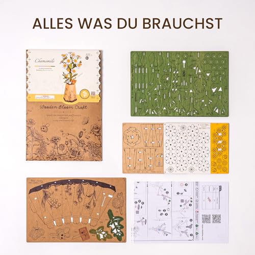ROBOTIME 3D Holz Blumen Puzzle Kamille, Modellbausätze für Erwachsene zum Zusammenbauen, künstliche Ewige Blüten, DIY Bastelset… – Ansicht 8