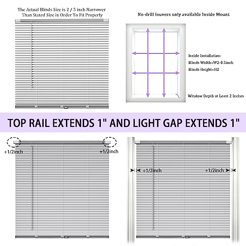 Raoot Mini-Cordless Horizontal-Blinds For Windows, No Tools No-Drill Window Blinds 24" W X 64" H Inside Mount Window - Shades With Tilt Wand, Light Filtering Vinyl-Blind (Silver Grey) #TOP6