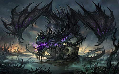 Classic Wooden Puzzle 1000 Pieces Huge Black Dragon On The Skull Picture Photo Home Decor #TOP15