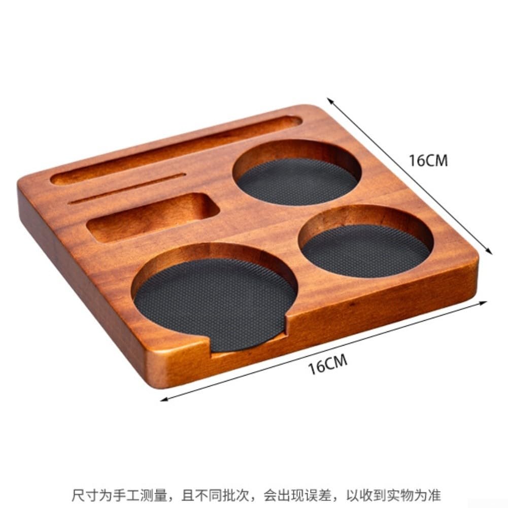 Set Completo para barista con para Base de Nogal, Tamper para acero, Embudo Dosis, Cepillo, Herramientas Café Reutilizables, 16x16cm(51MM)