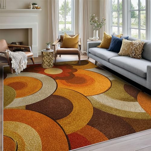 Retro 70s Rugs for Living Room 4x6 - Mid Century Modern Groovy Geometric Indoor Floor...