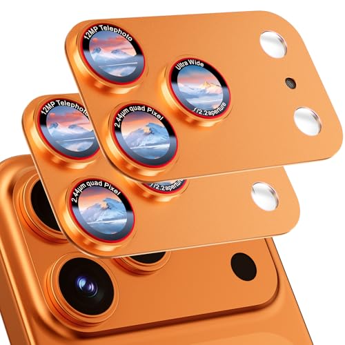 Image of HelloDeere 9H High-alumina Tempered Glass Camera Lens Protector for iPhone 17 Pro Max Lens , Military-Grade Shatterproof with Strong Adsorption, Full Coverage Case-Friendly Cover (Orange, iPhone 17 Pro Max - 2 Pack)