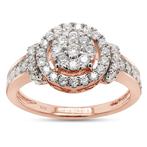 SAVEARTH DIAMONDS 0.60 Carat Round Cut Lab Created Moissanite Diamond Cluster Engagement Ring For Women In 14K Gold Over Sterling Silver (VVS1 Clarity, 0.60 Cttw)