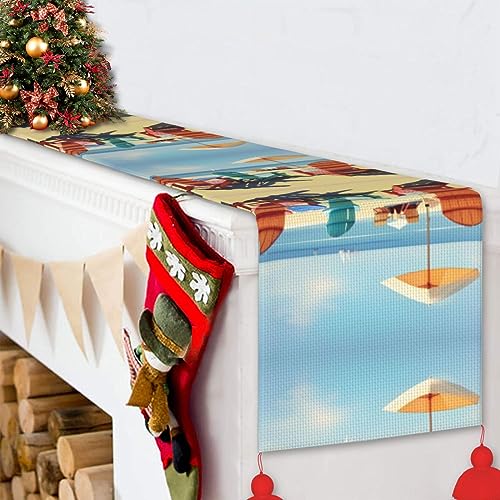 Chemin de table décoratif cuisine long modèle style rustique paysage de plage