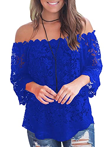 Image of MIHOLL Women's Lace Off Shoulder Tops Casual Loose Blouse Shirts