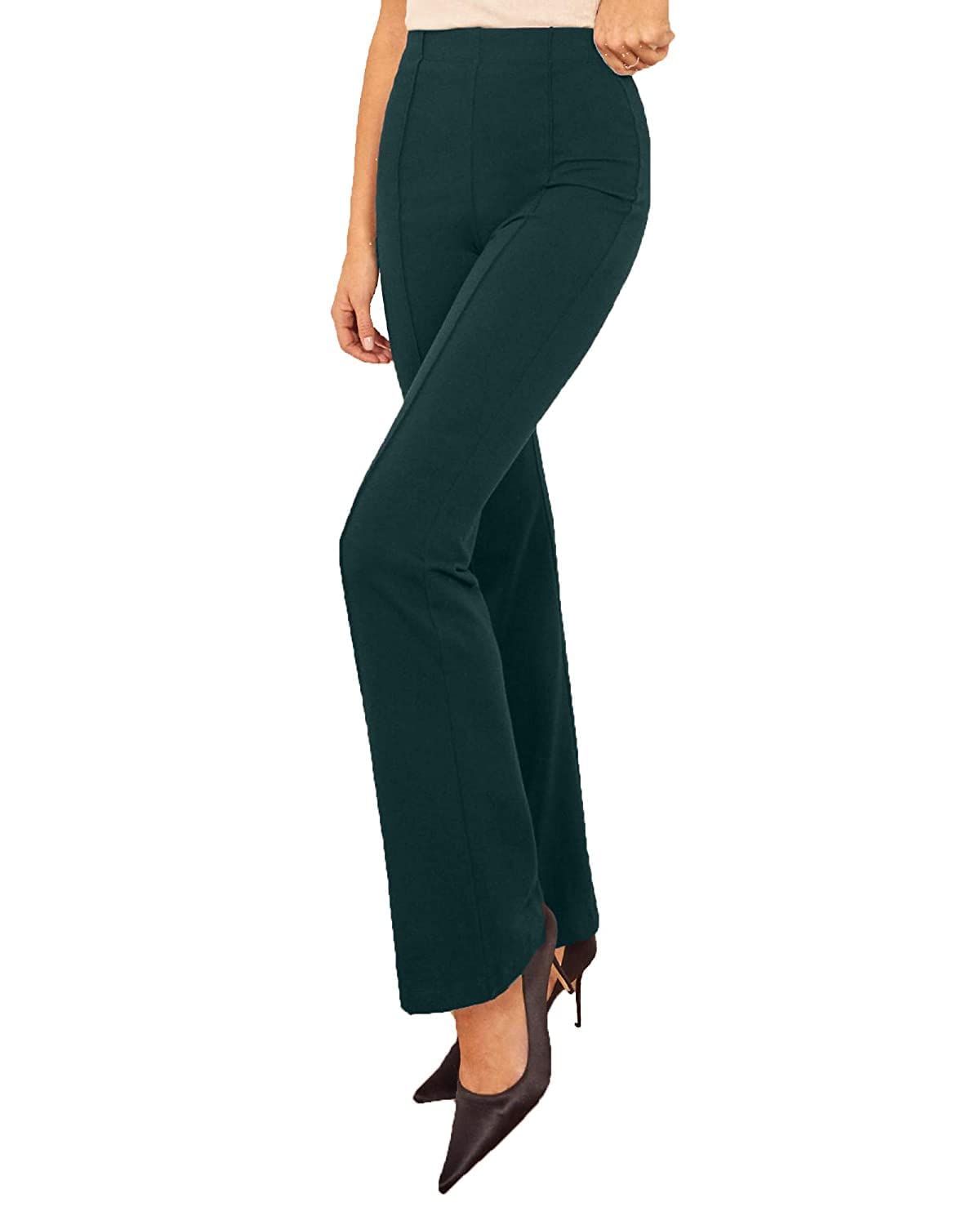 Leriya Fashion Pantalones de yoga para mujer, con tirantes, para trabajo, negocios, casual, oficina, pierna recta, corte de bota, cintura elástica para mujer