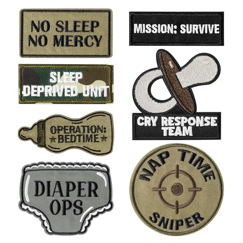 Image of 7Pcs Funny Daddy Mommy Tactical Patches with Hook and Loop Cute Pacifier Bottle Sew on Embroidered Applique Repair Emblem Patch Mother's Day Father's Day DIY Crafts Gift for Diaper Bags Lunch Bags Hat