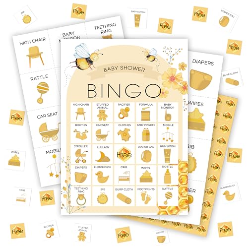 MVZX Bee Bingo Game, Bee Themed Party Bingo Cards for Adults, Birthday Party Games, Indoor Outdoor Home Baby Showers Activities Bumble Favors Supplies Decorations, 24 Players Games, 06