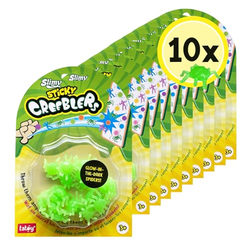 Tatoy Slimy Sticky GID Spider Creeblers - pacote de poupança de Halloween com 10 lustres Glow-in-The-Dark Glibber, caranguejo de parede original, caminho pegajoso para crianças (a partir dos 3 anos)
