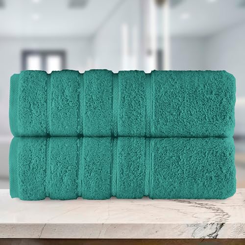 Image of Elegant Comfort 100% Turkish Cotton 4 Lines Viscose Stripe Luxury 2 Pack Bath Towel Set 27 x 54 Inch - Super Soft and Highly Absorbent Premium Hotel Spa Quality Towels for Bathroom Use, Turquoise