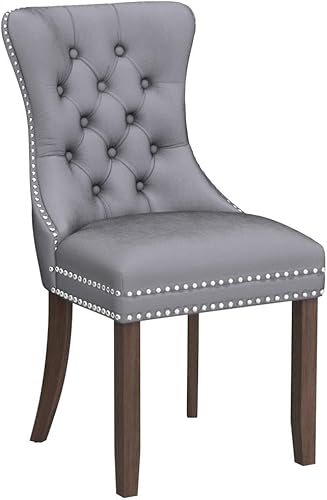 Miniatura 80 de Virabit Juego de 4 sillas de comedor tapizadas, sillas de comedor copetudas de terciopelo con respaldo de cabeza de clavo y ribete de anillo, madera