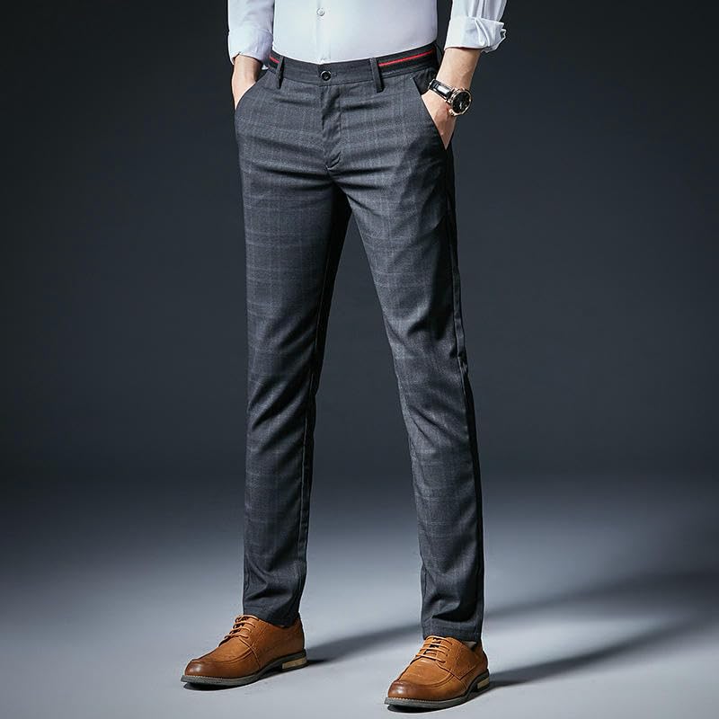 Men's Spring Summer Slim Fit Plaid Elastic Casual Pants2
