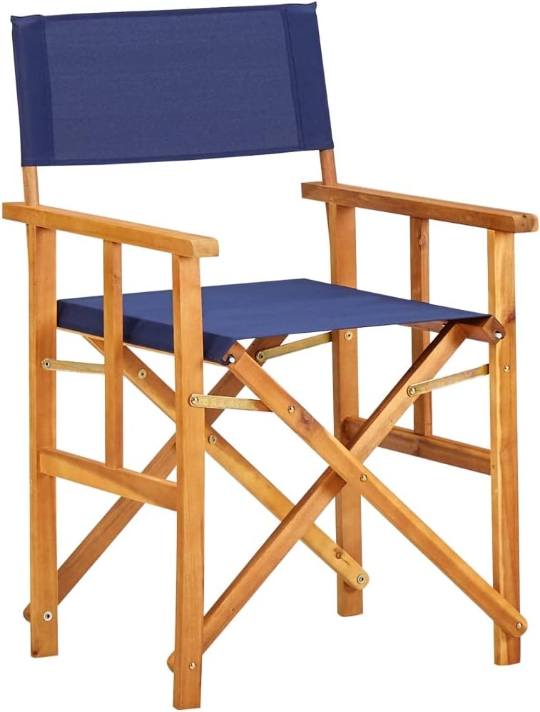 Makeup Chair for Clients,Tall Directors Chair,Director's Chairs 2 pcs Solid Acacia Wood Blue