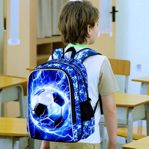 UFNDC 3PCS Boys Soccer Backpack, Kids Lightning Bookbag with Lunch Box, 17" Water Resistant School Bag for Teenagers Elementary Middle2
