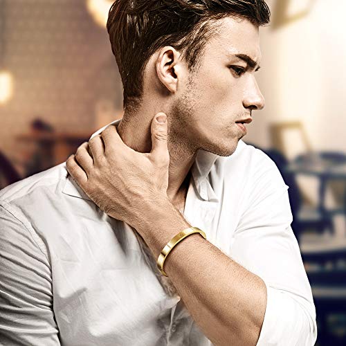 Wistic Luxury In Minimalism Cuff Bangle For Women Stainless Steel Jewelry Chunky Bracelet For Girls Stainless Steel And Magnetic Clasp Wristband Cuff Bracelet For Girls Gold Rose Gold Silver Black Pvd Plated Touch Of Luxury Polished Chunky Couples Friendship Bracelets (Men Glod1) #TOP1