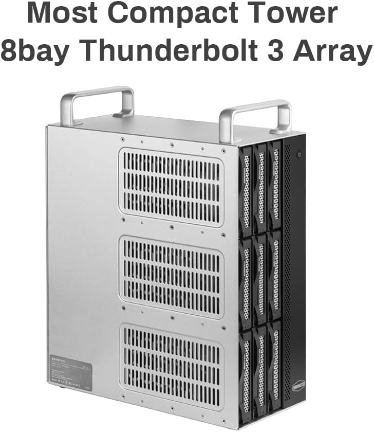 Diagram showing high scalability of the Terramaster D8-332, daisy-chaining multiple units for over 1PB capacity.