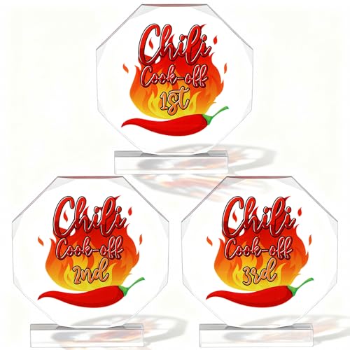 MAQUITA 3 Pcs Chili Cook Off Trophie Acrylic Winner Medals Available 1st 2nd 3rd Place Cooking Competition Trophy Prizes with Base for Chili Cook Off Party Supplies Decorations