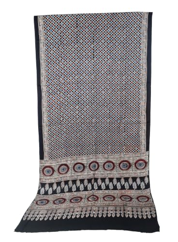 Image of Ethnics of Kutch Womenss Ajrakh Modal Silk Natural Dye Hand Block Print Saree with Blouse Piece - 5.5 Mtr Length