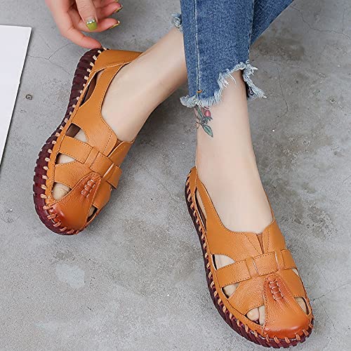 Image of EFTCAL Women's Cowhide Closed Toe Hollow Out Slip On Loafers,Comfort Walking Flat Fisherman Sandals Casual Fashion Breathable Walking Shoes Driving Shoes
