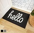 Gorilla Grip 100% Water Resistant All Weather Hello Door Mat, Dirt Grabber Mesh Welcome Doormat, Stain and Fade Resistant, Low Profile Entryway Mats for Home Front or Back Entrance, 30x17 Black/White