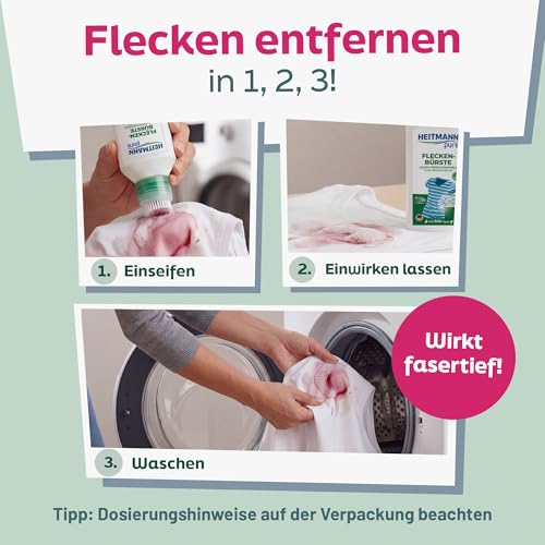 HEITMANN pure Vegane Fleckenbürste 250 ml | Effektiver Fleckenentferner für Kleidung mit Bürste | Gallseife flüssig Alternative | Fleckenbürste ideal für Kragen, Manschetten & Weißwäsche