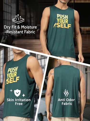 Image of CHKOKKO Tank Tops Sleeveless T-Shirt for Men Dry Fit Vest Gym Wear Graphic Printed Stylish Round Neck Running Sando for Sports Workout Fitness & Casual or Beach Wear