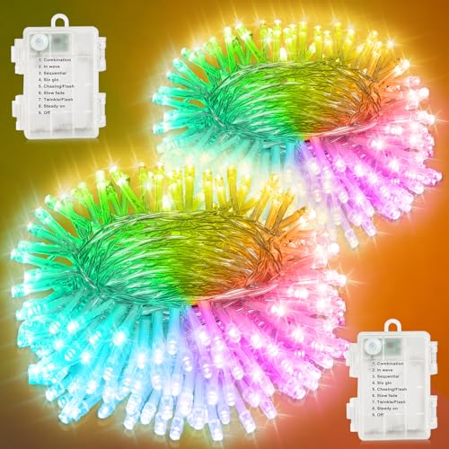 Electight Lichterkette Außen 2x10M 200 LED, Batteriebetrieben Outdoor Lichterkette mit Timer und 8 Modi, Bunt, Wasserdicht für Außen Innen Garten, Balkon, Weihnachten, Halloween, Party Electight Lichterkette Außen 2x10M 200 LED, Batteriebetrieben Outdoor Lichterkette mit Timer und 8 Modi, Bunt, Wasserdicht für Außen Innen Garten, Balkon, Weihnachten, Halloween, Party