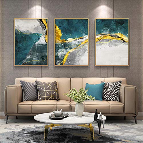Affiche en toile bleu doré abstrait 70x100cm | Décoration maison moderne