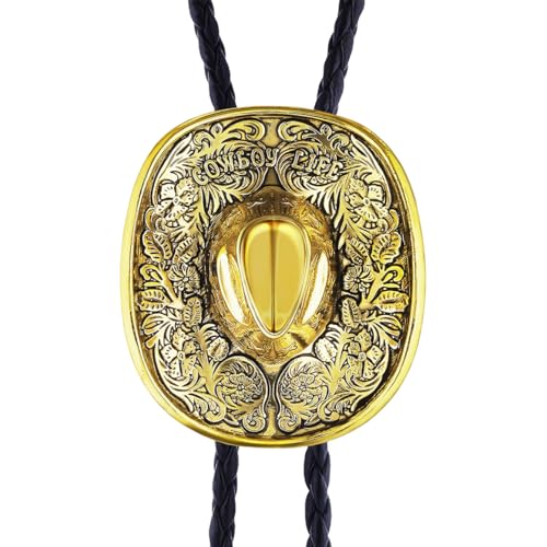 Image of GelConnie Bolo Ties for Men Women Western Cowboy Tie Mens Western Necklace Leather Necktie Gold Bolero Tie Cowboy Necklace