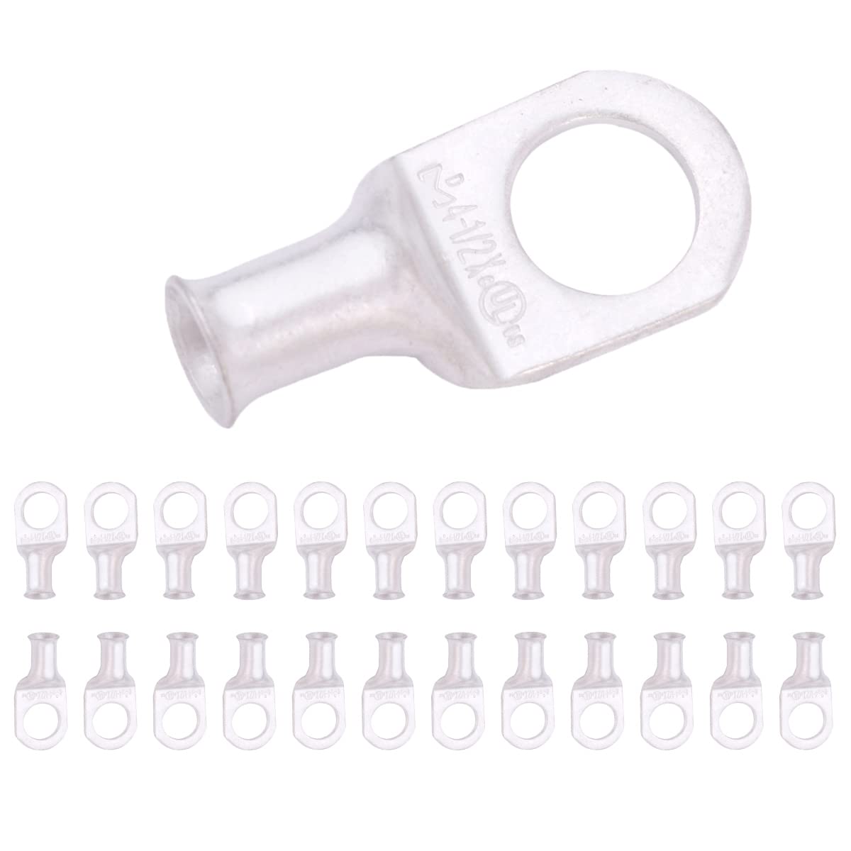 SELTERM 4 AWG (25 mm²) - 1/2" (M12) ⌀ Hole UL Marine Grade Wire Lugs, Battery Cable Ends, Tinned Copper Eyelets, Tubular Ring Terminal Connectors [B44] - 25 Pack