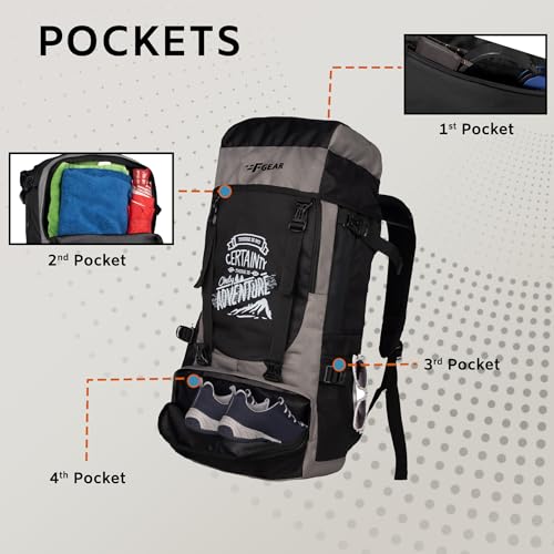 Image of F Gear Ridge 32L Trekking Backpack|Hiking|Camping Travel Leisure Tourist Outdoor Sport Rucksack|Multi Pockets|Shoulder Bag - Drawstring Top Open|Lightweight Bag|Adults|Unisex|Men Women