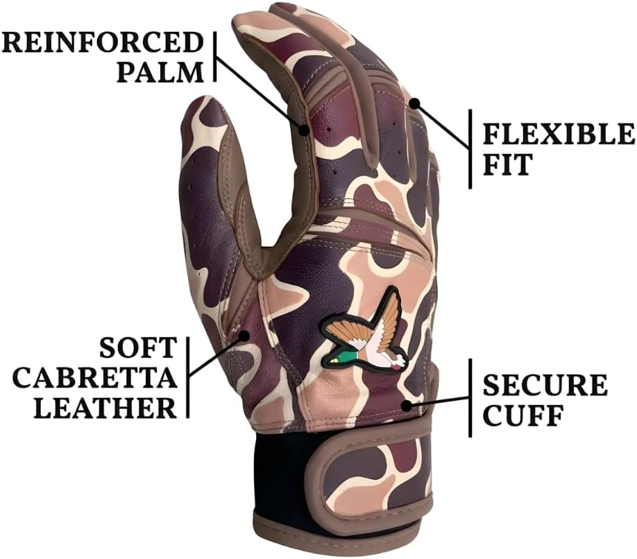 Duck Hunter Baseball Batting Gloves, Premium Leather, Superior Grip, Breathable & Durable for Men & Women