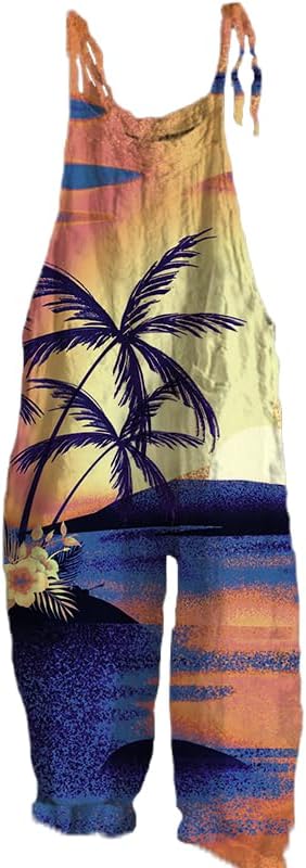 Hawaiian Floral Print Wide Leg Jumpsuits for Women Floral Print Oversized Casual Va...