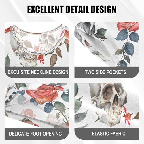 senya Short Sleeve Pajamas Sets Summer Cotton Sleepwear Skulls Red Roses4