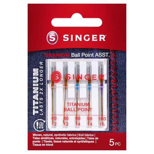 SINGER Ball Point Titanium Machine Needles, Knit...