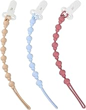 Silicone Pacifier Chain, 3-Piece Soft Baby Pacifier Chain Set with Clasp, Suitable for Teething Toys, Baby Shower, BPA Free (Pink Blue Beige)