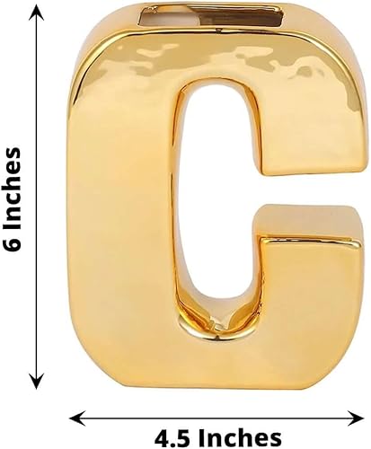 Miniatura 3 de Efavormart - Florero de cerámica chapada en oro brillante de 6 pulgadas, con letra C, macetero y centro de mesa