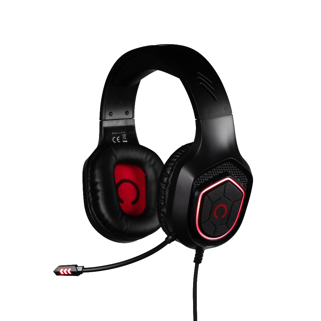 Konix Wired Gaming Headset Oberon PC, PS5, Switch 2, Xbox - 50mm Speaker - High Sensitivity Microphone - Red LED Lighting - Black