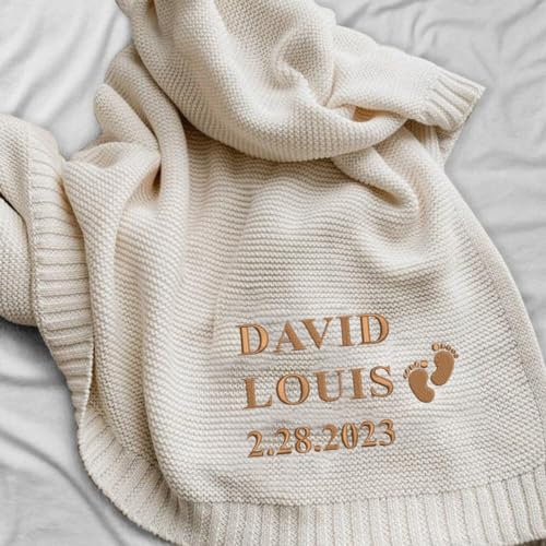 Image of LOVELYPOD Personalized Baby Girl Knit Blanket, Cotton Knit Stroller, Custom Embroidered with Name and Icon, 30x40in Nursery Blanket Gifts for Newborn Baby Girl, Newborn Holiday Shower Gift