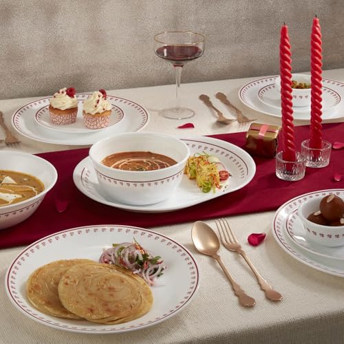 Image of CORELLE Scarlet Clover 17 CM /6 Inch Small Rounded Plate Snack for Dining 6 Pcs| Vitrelle Triple Layer Glass| Lightweight Non-Porous Surface Plate| 1-Year Warranty on Chip, Break & Scratch