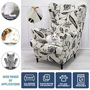 NILUOH Wingback Chair Slipcovers 2 Piece Stretch Spandex Wing Chair Covers Pattern Sofa Slipcover Armchair Chair Slipcovers Furniture Covers for Wingback Chairs Skid Resistance Machine Washable11