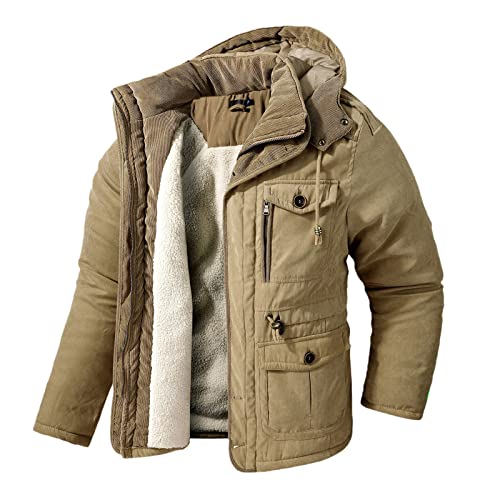 Parka d'hiver homme kaki M - Veste épaisse thermique doublée fourrure