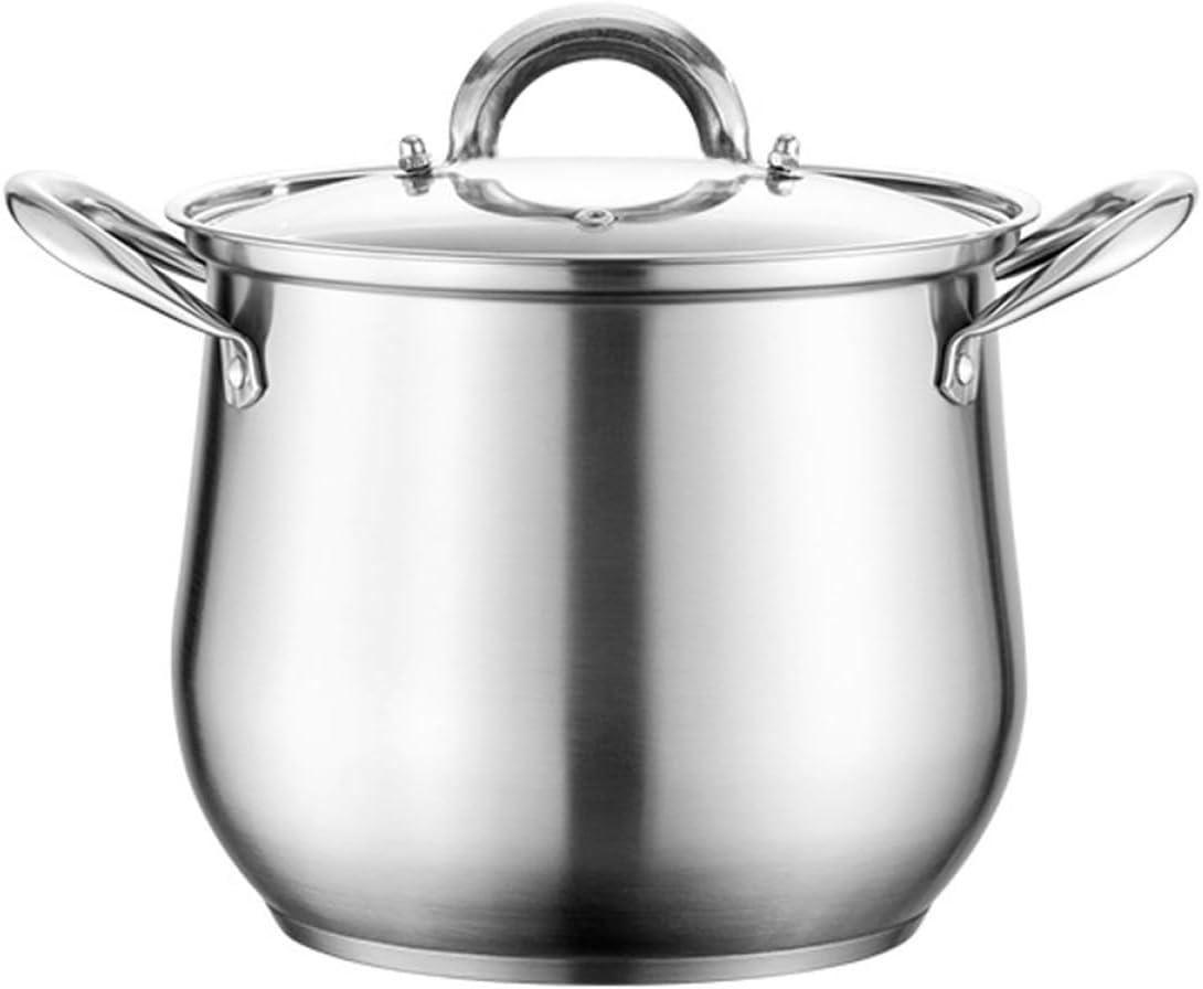 BESPORTBLE Large 24cm Stainless Steel Stockpot with Lid Thickened Double Handle Soup Pot Multi-functional Kitchen Cooking Pot for Home Use