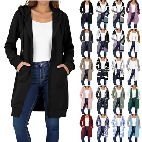 Long Hoodies for Women Long Sleeve Zipper Fleece Sweatshirts Oversized Fall Fleece Jacket Coat with Pockets 2025