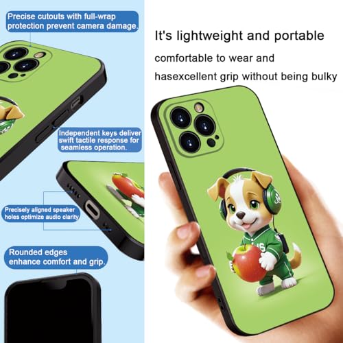Charming Cartoon Dog for iPhone 16 pro max Case - Playful Pup in Green Headphones & Sporty Outfit Holding Apple | Trendy Slim Protection for Girls & Women(B1-Cartoon Cute Dog)