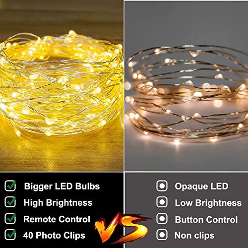 Fairy Lights for Bedroom, [2 Pack] Each 120LED 12M USB Plug in Fairy Lights With 40 Photo Clips,Copper Wire Waterproof Hanging Fairy Lights With Remote Timer,Party,Wedding,Birthday,Christmas Decor