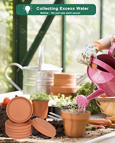 vensovo 10CM Small Terracotta Pot Plant Saucer - 6 pcs Small Round Plant Pot Saucers, Small Clay Plant Trays Perfect for 7.6CM 8.9CM 10CM Flower Pot with Drainage Hole and Great for Indoor or Outdoor