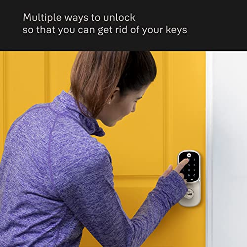 Image of Yale Satin Nickel Assure Lock Entry Door Handle with Wi-Fi Connected Keypad, Smart Door Lock with Handle and Back-Up Key for Single Hole Entry Door, YRL216-WF1-619