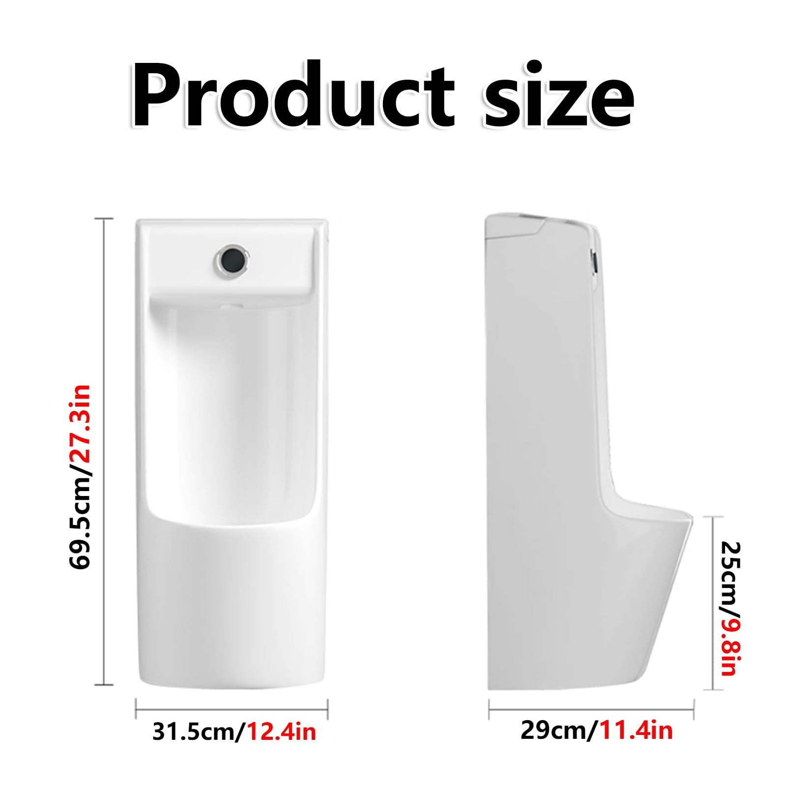 Orinatoio Commerciale con Scarico, Orinatoio Maschile in Ceramica A Parete con Sensore Intelligente, Salvaspazio(White)